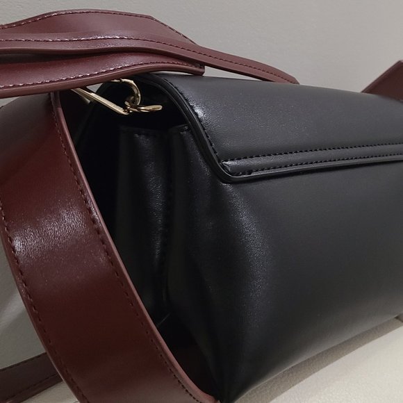 NWT Zara minimalist crossbody bag/ clutch burgundy & black smooth faux leather - Picture 9 of 11